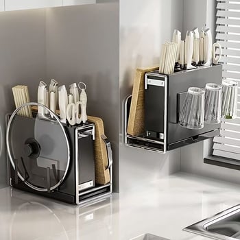 Кухненски държач за ножове – многофункционален, подвижен, от въглеродна стомана, нордичен правоъгълен дизайн