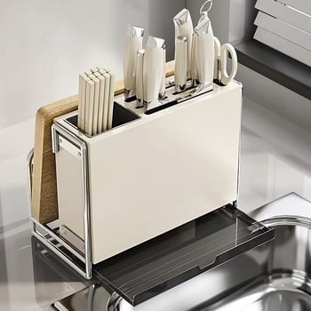 Кухненски държач за ножове – многофункционален, подвижен, от въглеродна стомана, нордичен правоъгълен дизайн