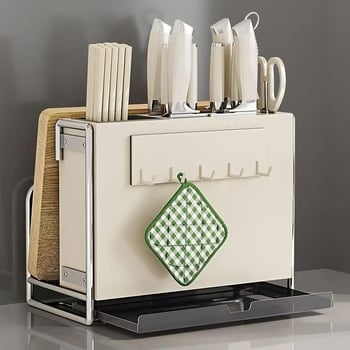 Кухненски държач за ножове – многофункционален, подвижен, от въглеродна стомана, нордичен правоъгълен дизайн