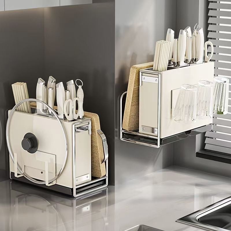 Кухненски държач за ножове – многофункционален, подвижен, от въглеродна стомана, нордичен правоъгълен дизайн