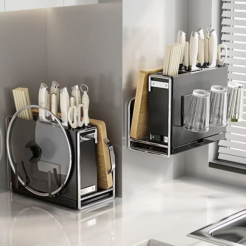 Кухненски държач за ножове – многофункционален, подвижен, от въглеродна стомана, нордичен правоъгълен дизайн