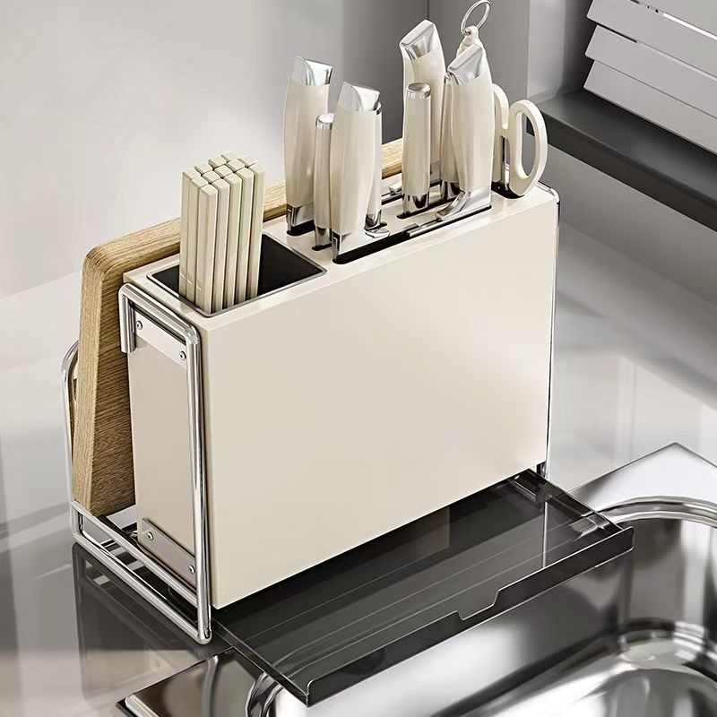 Кухненски държач за ножове – многофункционален, подвижен, от въглеродна стомана, нордичен правоъгълен дизайн