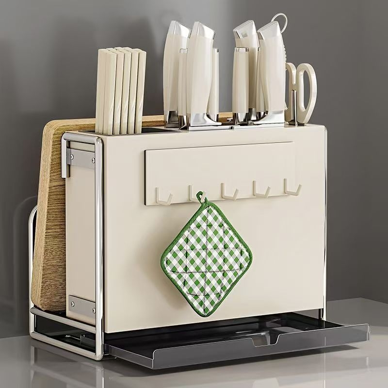 Кухненски държач за ножове – многофункционален, подвижен, от въглеродна стомана, нордичен правоъгълен дизайн