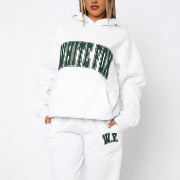 Ženski dvodijelni set s kapuljačom i hlačama, tisak s slovima, dugi rukavi, poliester-spandeks materijal, proljeće 2025