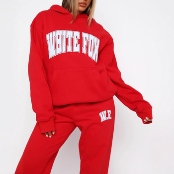 Ženski dvodijelni set s kapuljačom i hlačama, tisak s slovima, dugi rukavi, poliester-spandeks materijal, proljeće 2025