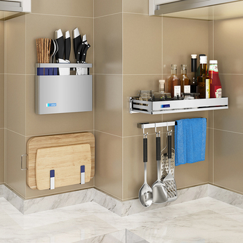 Стенно монтирана кухненска ракla, 304 неръждаема стомана, многофункционална с монтаж без инструменти, стенна полка за съхранение, Донггуан 2019