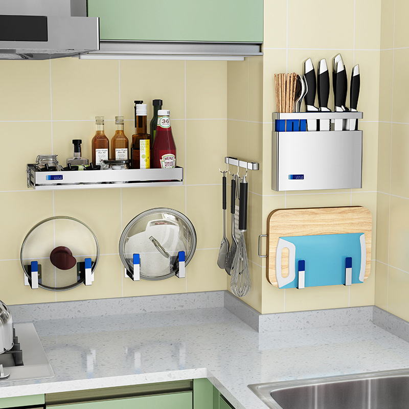 Стенно монтирана кухненска ракla, 304 неръждаема стомана, многофункционална с монтаж без инструменти, стенна полка за съхранение, Донггуан 2019