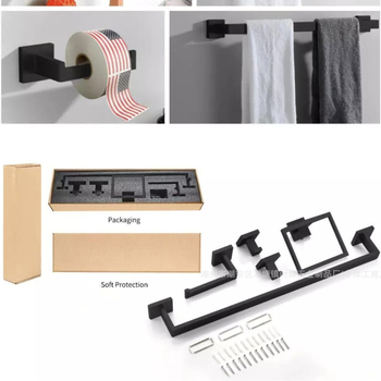 Shuoen 5-частов комплект за баня от неръждаема стомана: стенен държач за хартиена кърпа, държач за кърпи и закачалки; материал: 304 неръждаема стомана; тегло 1280 g; фино полиране; стил: модерен минимализъм