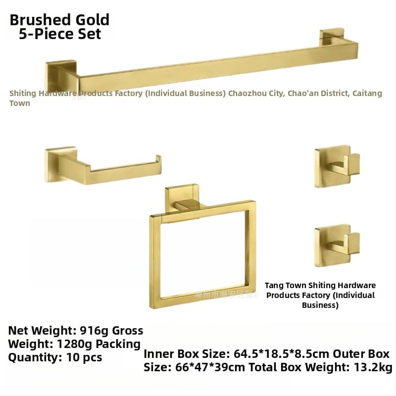 Shuoen 5-частов комплект за баня от неръждаема стомана: стенен държач за хартиена кърпа, държач за кърпи и закачалки; материал: 304 неръждаема стомана; тегло 1280 g; фино полиране; стил: модерен минимализъм