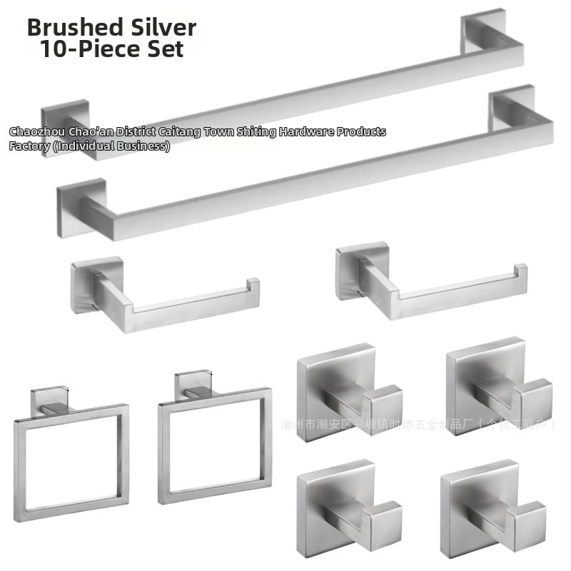Shuoen 5-частов комплект за баня от неръждаема стомана: стенен държач за хартиена кърпа, държач за кърпи и закачалки; материал: 304 неръждаема стомана; тегло 1280 g; фино полиране; стил: модерен минимализъм