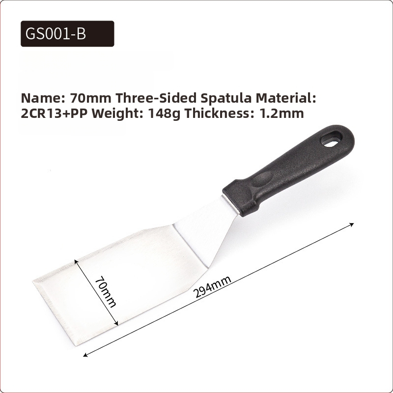 Rozsdamentes acél teppanyaki spatula készlet kültéri grillsütéshez — modern minimalista design, tartalmaz spatulákat steakhez és palacsintákhoz, testreszabható