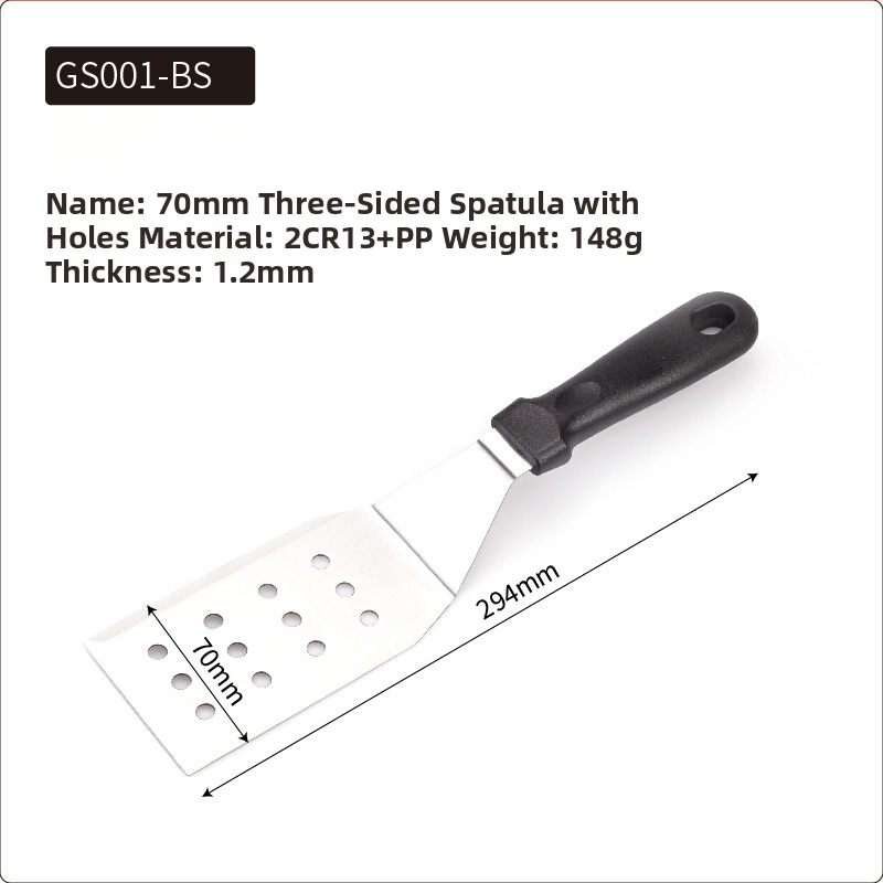 Rozsdamentes acél teppanyaki spatula készlet kültéri grillsütéshez — modern minimalista design, tartalmaz spatulákat steakhez és palacsintákhoz, testreszabható