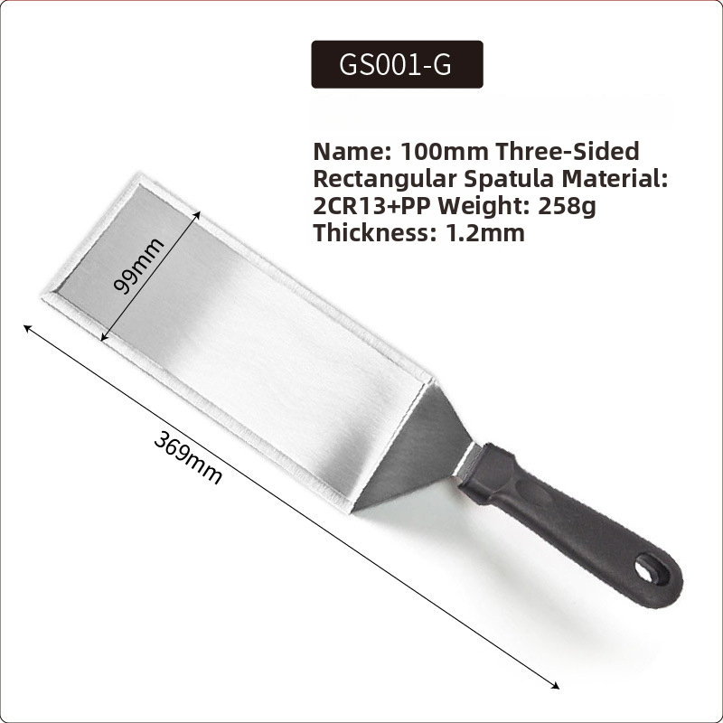 Rozsdamentes acél teppanyaki spatula készlet kültéri grillsütéshez — modern minimalista design, tartalmaz spatulákat steakhez és palacsintákhoz, testreszabható