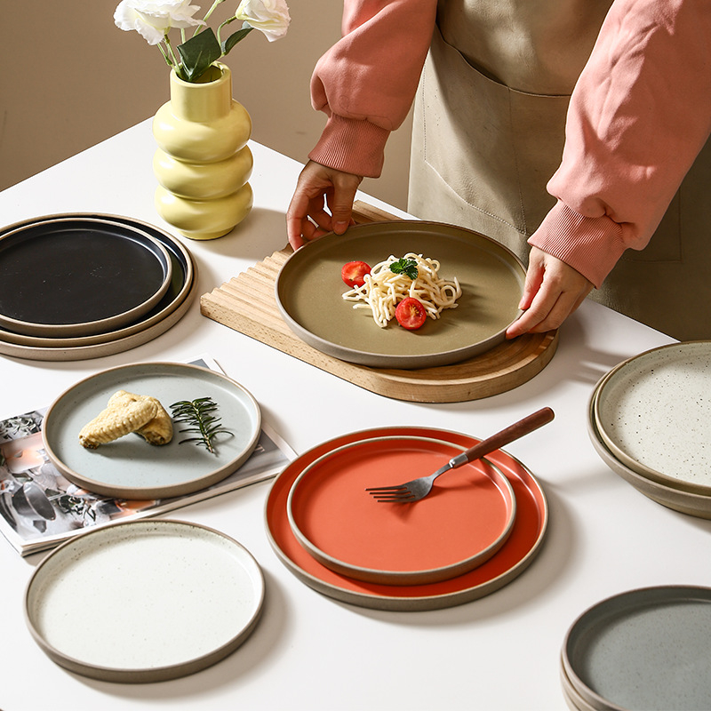 Японски стил порцеланова чиния, кръгла чиния за хранене, микровълнова безопасна, персонализируема