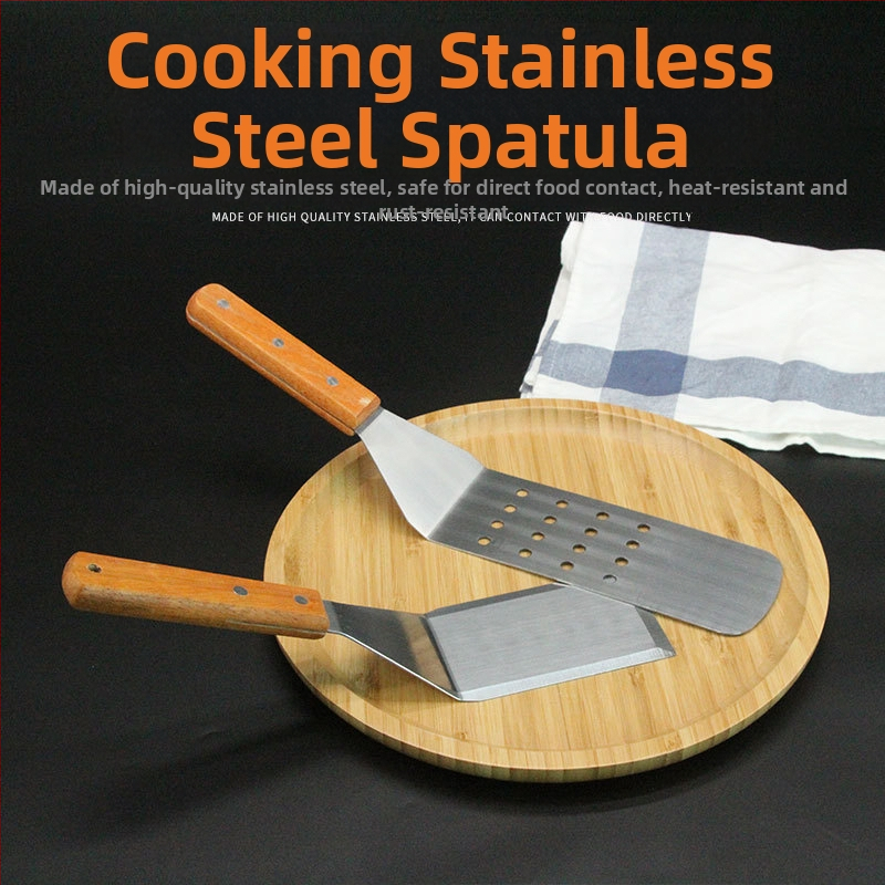 Sada teppanyaki špachtľí s drevenou rúčkou, nerezová oceľ – vysokoteplotná odolnosť, proti popáleniu, obsahuje špachtu na steak a grilovaciu špachtľu