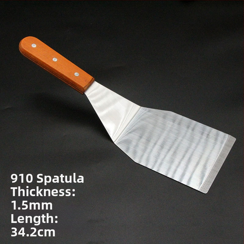 Sada teppanyaki špachtľí s drevenou rúčkou, nerezová oceľ – vysokoteplotná odolnosť, proti popáleniu, obsahuje špachtu na steak a grilovaciu špachtľu