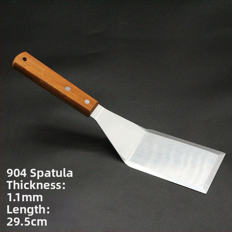 Sada teppanyaki špachtľí s drevenou rúčkou, nerezová oceľ – vysokoteplotná odolnosť, proti popáleniu, obsahuje špachtu na steak a grilovaciu špachtľu