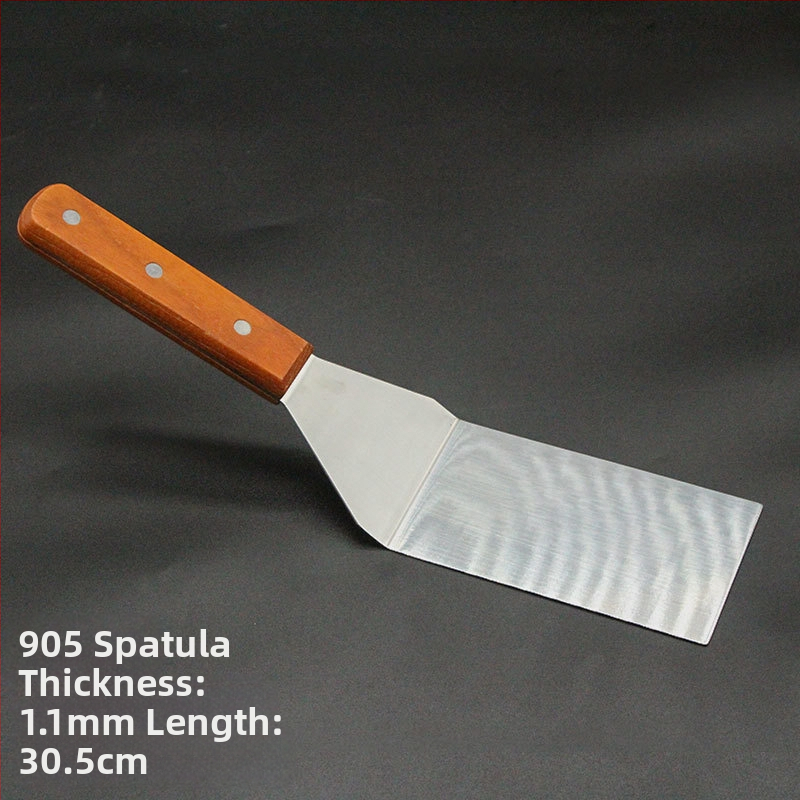 Sada teppanyaki špachtľí s drevenou rúčkou, nerezová oceľ – vysokoteplotná odolnosť, proti popáleniu, obsahuje špachtu na steak a grilovaciu špachtľu