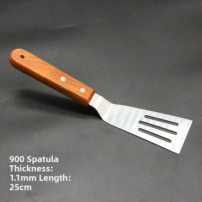 Sada teppanyaki špachtľí s drevenou rúčkou, nerezová oceľ – vysokoteplotná odolnosť, proti popáleniu, obsahuje špachtu na steak a grilovaciu špachtľu