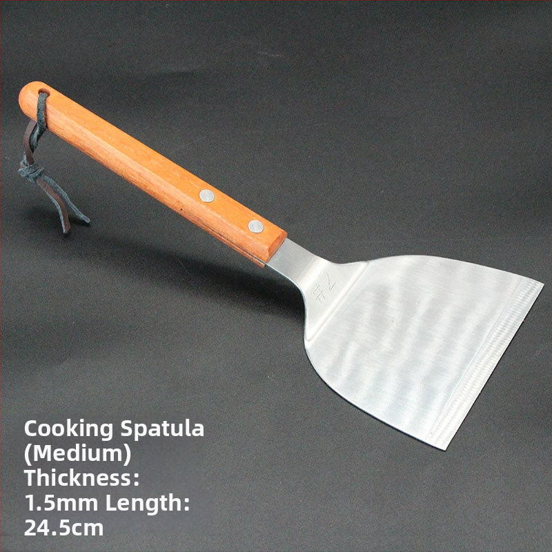 Sada teppanyaki špachtľí s drevenou rúčkou, nerezová oceľ – vysokoteplotná odolnosť, proti popáleniu, obsahuje špachtu na steak a grilovaciu špachtľu