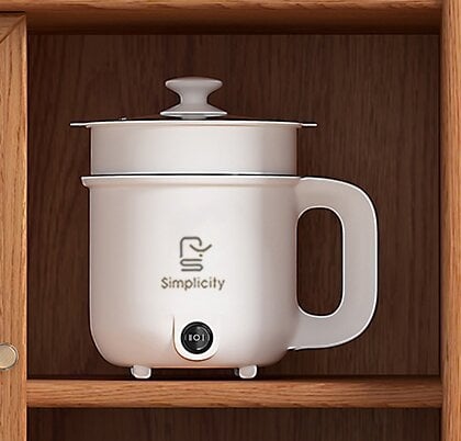 Електрическа готварска тенджера с многофункционални режими – пара, пържене, варене, готвенe; 600W • капацитет 1–2 л • вътрешен съд от неръждаема стомана • микро-компютърно управление • температурна настройка