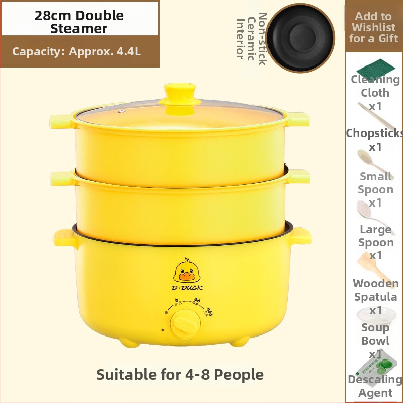 Elektrický viacúčelový varný prístroj s dvojitou rúčkou a otočným ovládaním, integrovaný dizajn, pre 4–5 porci