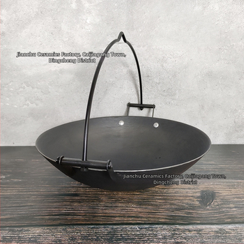 Tradičný visiaci litinový hrniec na dusenie – čínskeho štýlu, bez povlaku, jednopodlažné dno, kompatibilný s plynovou platňou