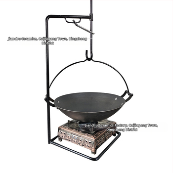 Tradičný visiaci litinový hrniec na dusenie – čínskeho štýlu, bez povlaku, jednopodlažné dno, kompatibilný s plynovou platňou