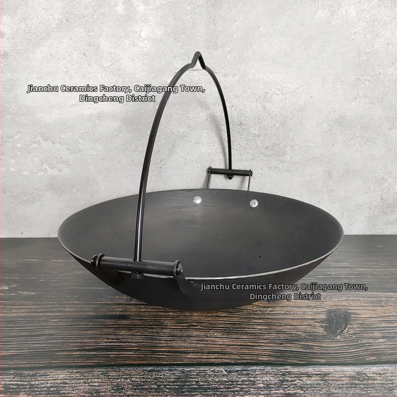 Tradičný visiaci litinový hrniec na dusenie – čínskeho štýlu, bez povlaku, jednopodlažné dno, kompatibilný s plynovou platňou