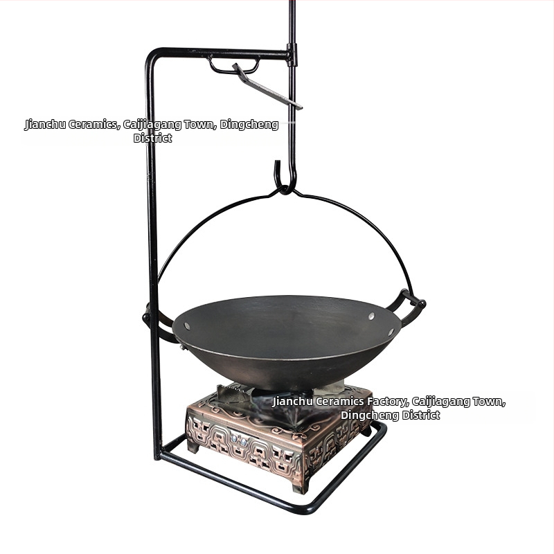 Tradičný visiaci litinový hrniec na dusenie – čínskeho štýlu, bez povlaku, jednopodlažné dno, kompatibilný s plynovou platňou