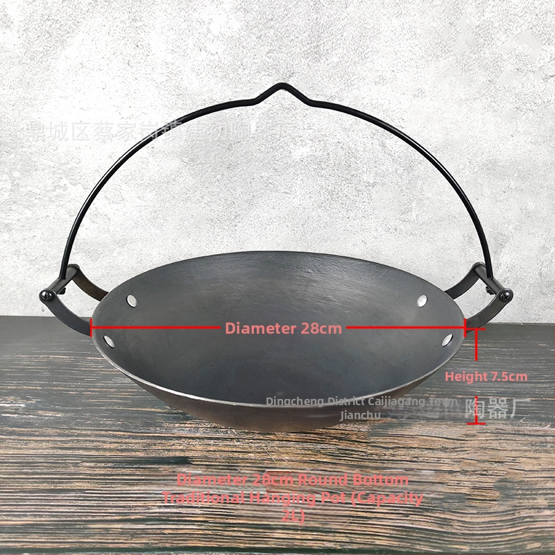 Tradičný visiaci litinový hrniec na dusenie – čínskeho štýlu, bez povlaku, jednopodlažné dno, kompatibilný s plynovou platňou