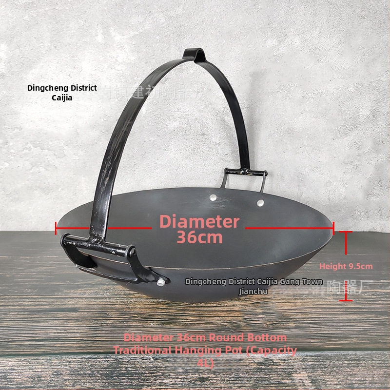 Tradičný visiaci litinový hrniec na dusenie – čínskeho štýlu, bez povlaku, jednopodlažné dno, kompatibilný s plynovou platňou