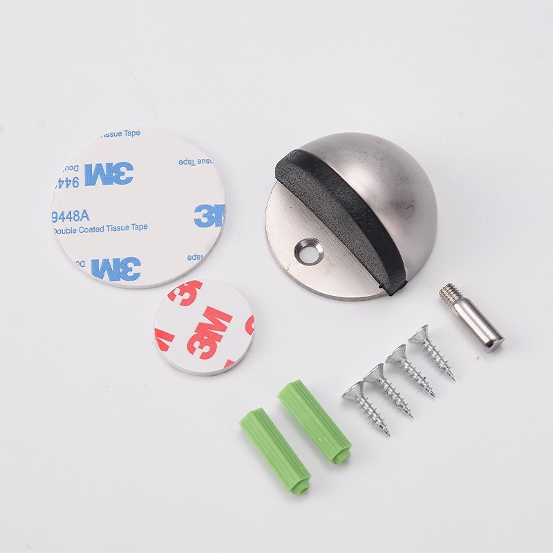 Stop de ușă din oțel inoxidabil, vârf de țestoasă, montat pe podea, tampon din cauciuc semicircular, acționare manuală