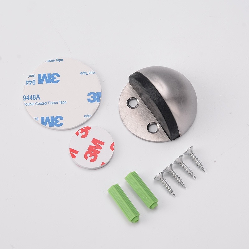 Stop de ușă din oțel inoxidabil, vârf de țestoasă, montat pe podea, tampon din cauciuc semicircular, acționare manuală