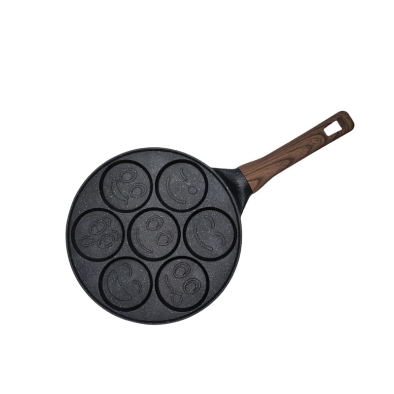 Τηγάνι – αντικολλητική επίστρωση; σώμα από κράμα αλουμινίου με κάτω από 430 ανοξείδωτο χάλυβα; διπλός πυθμένα; συμβατό με επαγωγικό μάτι και φούρνο αερίου