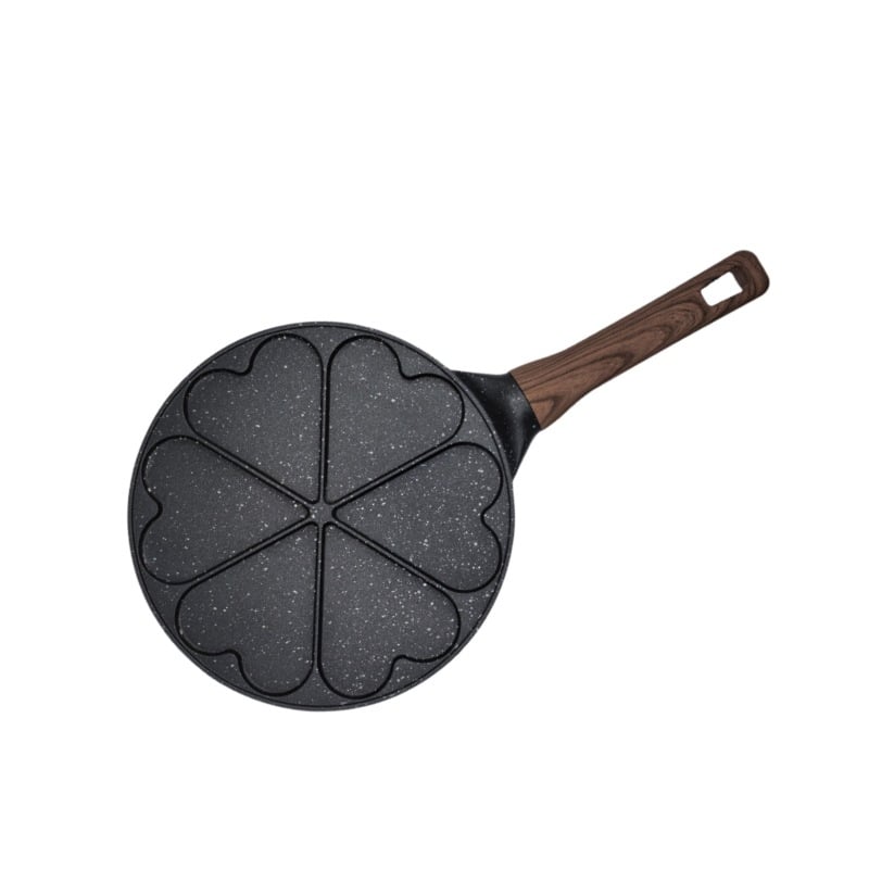 Τηγάνι – αντικολλητική επίστρωση; σώμα από κράμα αλουμινίου με κάτω από 430 ανοξείδωτο χάλυβα; διπλός πυθμένα; συμβατό με επαγωγικό μάτι και φούρνο αερίου