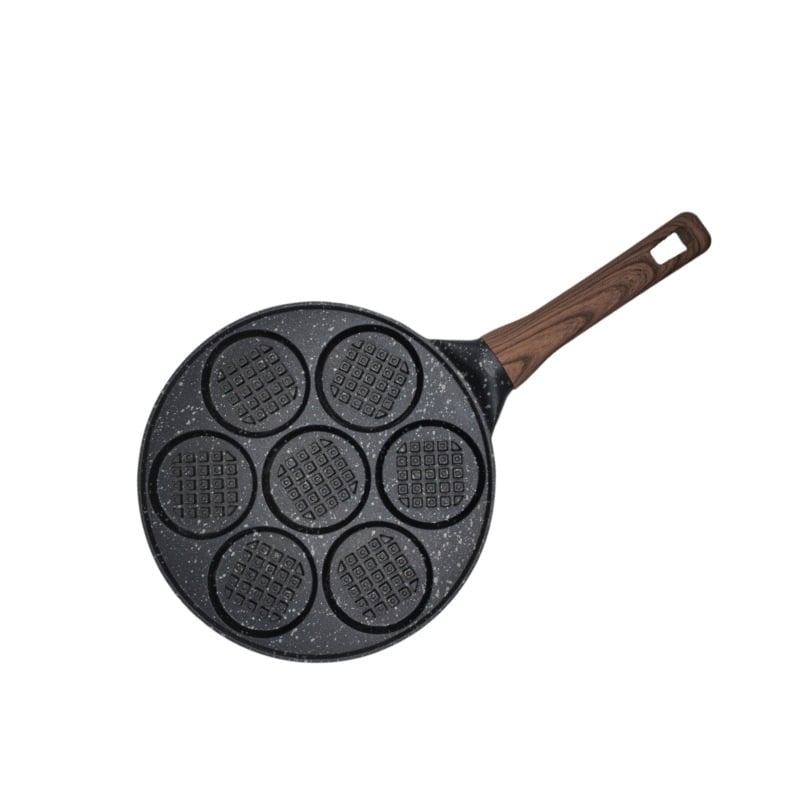 Τηγάνι – αντικολλητική επίστρωση; σώμα από κράμα αλουμινίου με κάτω από 430 ανοξείδωτο χάλυβα; διπλός πυθμένα; συμβατό με επαγωγικό μάτι και φούρνο αερίου