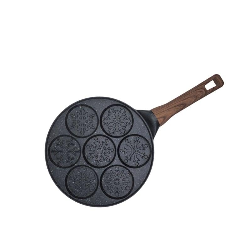 Τηγάνι – αντικολλητική επίστρωση; σώμα από κράμα αλουμινίου με κάτω από 430 ανοξείδωτο χάλυβα; διπλός πυθμένα; συμβατό με επαγωγικό μάτι και φούρνο αερίου