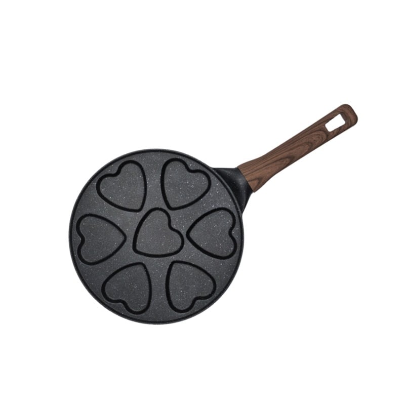 Τηγάνι – αντικολλητική επίστρωση; σώμα από κράμα αλουμινίου με κάτω από 430 ανοξείδωτο χάλυβα; διπλός πυθμένα; συμβατό με επαγωγικό μάτι και φούρνο αερίου