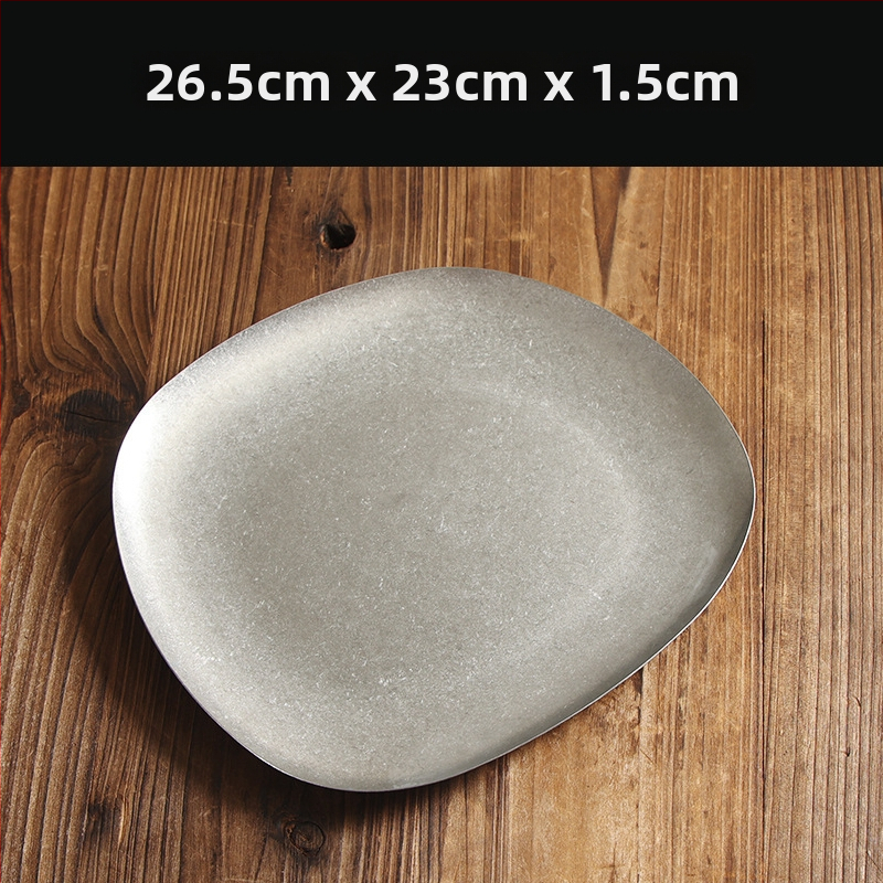 Plochý tanier z 304 nerezovej ocele, retro štýl, matný povrch, vhodný do mikrovlnnej rúry.