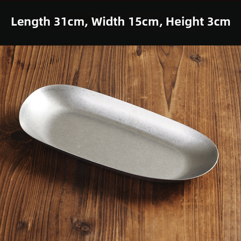 Plochý tanier z 304 nerezovej ocele, retro štýl, matný povrch, vhodný do mikrovlnnej rúry.