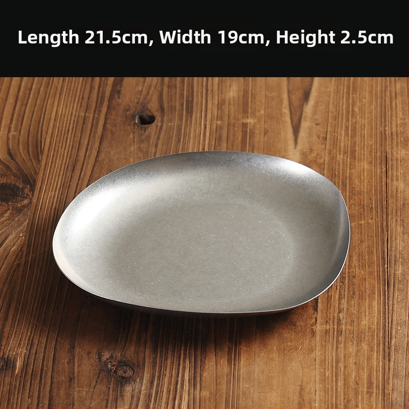 Plochý tanier z 304 nerezovej ocele, retro štýl, matný povrch, vhodný do mikrovlnnej rúry.