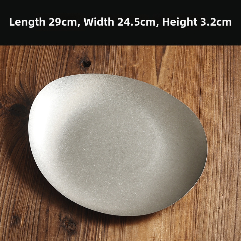 Plochý tanier z 304 nerezovej ocele, retro štýl, matný povrch, vhodný do mikrovlnnej rúry.