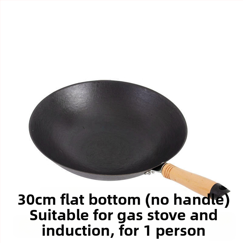 Wok z liatiny, bez povlaku, guľatý dno, kompatibilný s indukciou