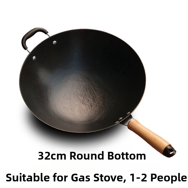 Wok z liatiny, bez povlaku, guľatý dno, kompatibilný s indukciou