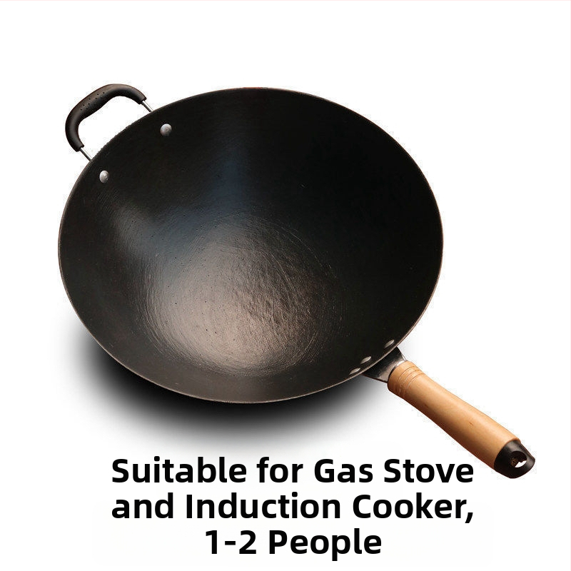 Wok z liatiny, bez povlaku, guľatý dno, kompatibilný s indukciou