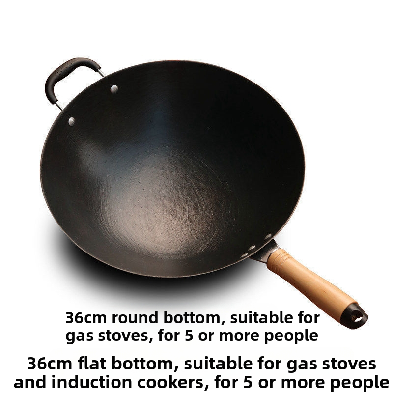 Wok z liatiny, bez povlaku, guľatý dno, kompatibilný s indukciou