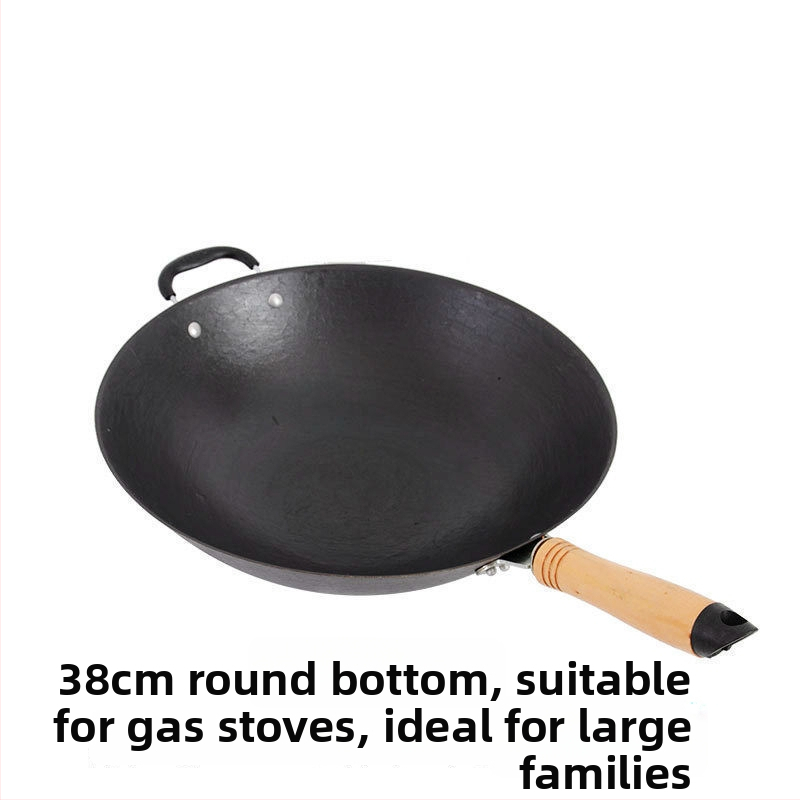 Wok z liatiny, bez povlaku, guľatý dno, kompatibilný s indukciou