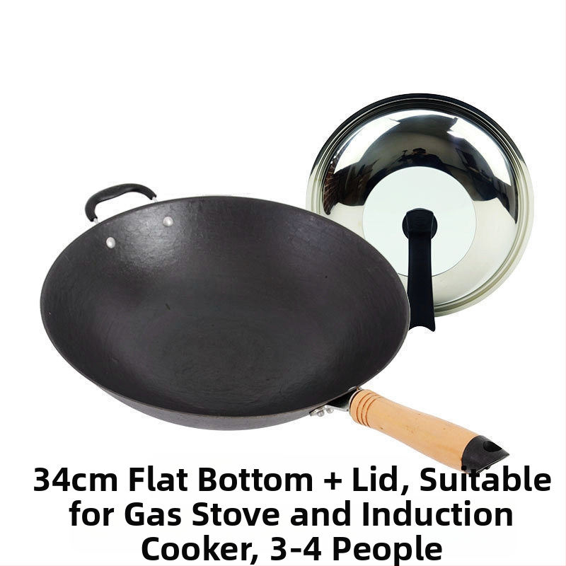 Wok z liatiny, bez povlaku, guľatý dno, kompatibilný s indukciou