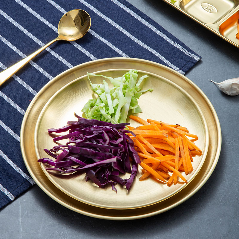 Плитък кръгъл съд от неръждаема стомана 201, полирана повърхност, за ресторанти и кетъринг, възможност за печат на лого